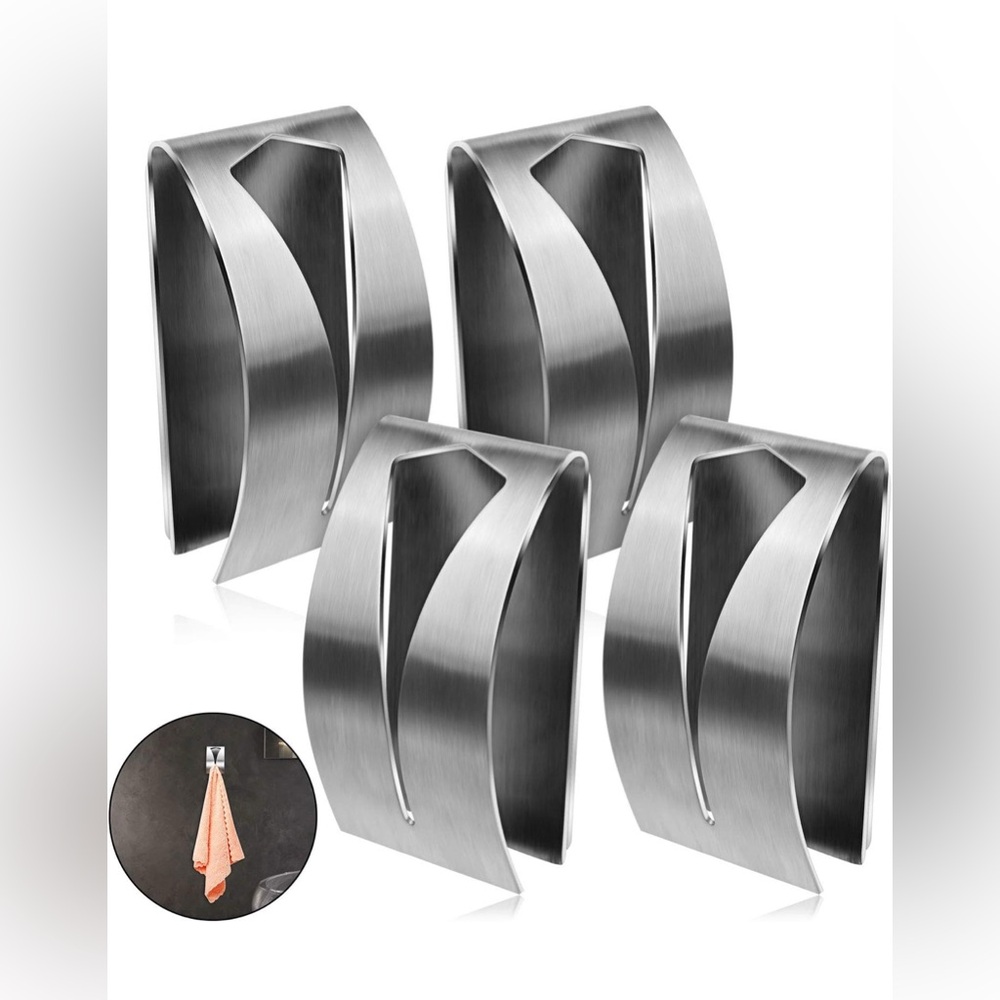 Boao Silver Pack of 4 Self Adhesive Towel hook holder grabber- NWT